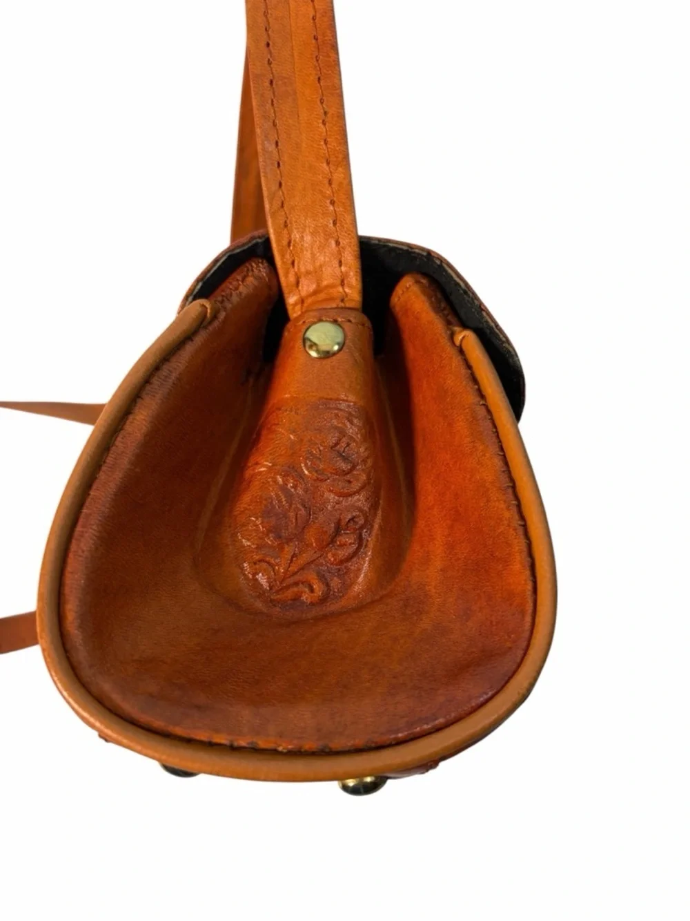 Vintage Cross body Bag Made In Mexico Brown Leather Horse Hair Rose Purse